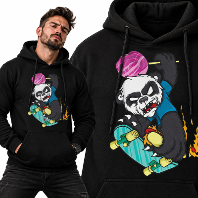 BLUZA ŚMIESZNA Z KAPTUREM PANDA SKATE